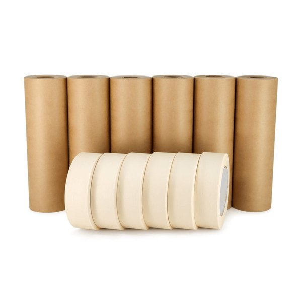 Idl Packaging 9in x 60 yd Masking Paper and 1 1/2in x 60 yd GP Masking Tape, for Covering, 6PK 6x GPH-9, 4457-112